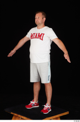 Whole Body Man White Sports Shirt Shorts Chubby Standing Studio photo references